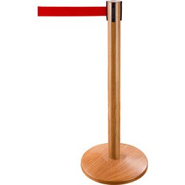 Personenleitsysteme, Abgrenzungspfosten, Holzdecor, (1 Pfosten)  mit integriertem Zugband, H 104 cm, Fuß Ø 35 cm, Farbe/Zugband: rot, Länge/Zugband: 300 cm Produktbild