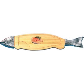 Lachs-/Fischbrett, Holz, massiv, Dekor-Applikation aus Aluguß, poliert, 76 x 22 x 2 cm Produktbild