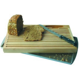 Brotschneidebrett Holz  • mit Krümelschale | Messer | 470 mm  x 255 mm  H 35 mm Produktbild
