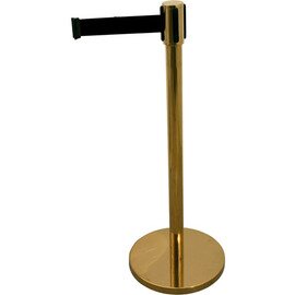 Abgrenzungspfosten Edelstahl goldfarben  | Gurtfarbe schwarz  Ø 0,35 m  L 2 m  H 0,95 m | Gurtband Produktbild