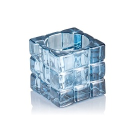 Teelichthalter Cube Steel Blue Glas 65 mm x 65 mm H 65 mm Produktbild