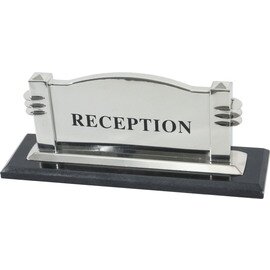 Info Schild  "Reception", Chrom-Nickel-Stahl, beidseitig beschriftet, hochwertige Ausführung, schwerer Marmorfuß, Schild  28 x 12 cm, Fuß  34 x 10 cm Produktbild