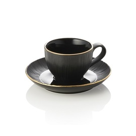 Espressotasse mit Untertasse MAYA KURO | Porzellan schwarz | 80 ml Ø 65 mm H 45 mm Produktbild