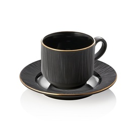 Kaffeetasse mit Untertasse MAYA KURO | Porzellan schwarz | 240 ml Ø 85 mm H 70 mm Produktbild