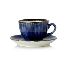 Kaffeetasse 220 ml mit Untertasse VIDA DARK OCEAN Porzellan blau Produktbild