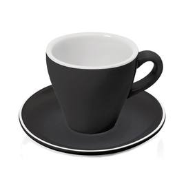 Espressotasse 90 ml mit Untertasse ITALIA BLACK Porzellan schwarz weiß Produktbild