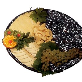 Kunststoff-Büffetplatte aus Polyäthylen, rund,  schwarz marmoriert mit Antirutsch-Füßen, Ø 46 cm Produktbild