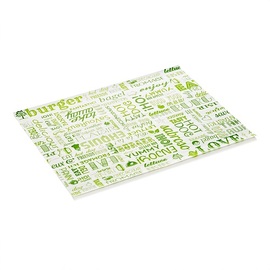 Burgerpapier Wrap & Go weiß | grün Aufschrift | 340 mm x 280 mm Produktbild