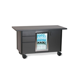 Servicewagen metallschwarz 1600 mm  x 740 mm  H 900 mm mit Umluftkühlschrank mit 3 Schubladen mit 1 Flügeltür Produktbild