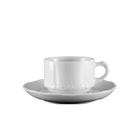Kaffeetasse MARIENBAD mit Henkel 180 ml Porzellan weiß mit Relief mit Untertasse  H 55 mm Produktbild