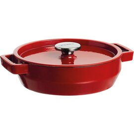 Cocotte, oval,  mit Deckel, Gusseisen, emailliert, rot,  190 cl, Ø 250 mm mit Griffen 305 mm, H 90 mm,  Gewicht 5200 g Produktbild