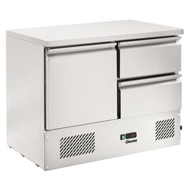 Mini-Kühltisch m. Umluftkühlung, Inhalt: 300 l, CNS,  1 Tür,  2 Schubladen, Temperaturbereich: 0 bis +10°C Produktbild