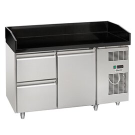 Pizzakühltisch mit Marmorplatte, 1Tür, 2 Schubladen, 1/1 GN, 150 mm, gekühlt, Umluftkühlung, Maße: B 1400 x T 700 x H 9500 mm Produktbild