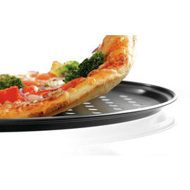 Pizza-Backblech gelocht Stahl Xynflon antihaftbeschichtet schwarz randverstärkt Ø 325 mm H 10 mm Produktbild 3 S