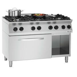 6 Flammen Gasherd Gastronorm 400 Volt 6 kW (Elektrobackofen) 28,5 kW (Gas) | Backofen | Unterbau halboffen Produktbild