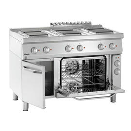 6 Platten Elektroherd Gastronorm 400 Volt 19,25 kW | Backofen | Schrankbereich mit Tür | Kochplatten eckig Produktbild