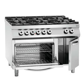 6 Flammen Gasherd Gastronorm 400 Volt 5,6 kW (Elektrobackofen) 37,5 kW (Gas) | Backofen | Schrankbereich mit Tür Produktbild