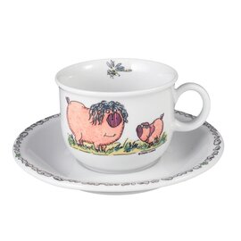 Kindertasse Compact mit Henkel 210 ml Porzellan mehrfarbig Dekor "Piggeldy & Frederick" mit Untertasse Produktbild