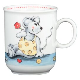 Becher Compact mit Henkel 250 ml Porzellan mehrfarbig Dekor "Mäuse" Produktbild