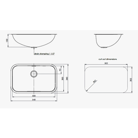 Spülbecken E 5 x 3 x 1,5 Edelstahl 500 x 300 x 150 mm | Überlaufprägung Produktbild 1 S