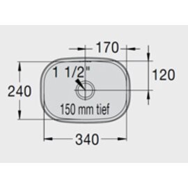 Spülbecken E 3,4 x 2,4 x 1,5 Edelstahl 340 x 240 x 150 mm | Auslauftyp mittig | Überlaufprägung Produktbild