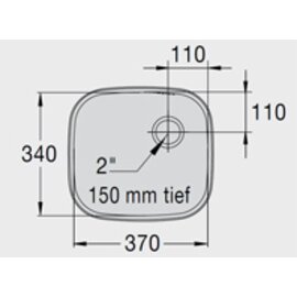 Spülbecken E 3,7 x 3,4 x 1,5 Edelstahl 370 x 340 x 150 mm | Auslauftyp rechts | Überlaufprägung Produktbild