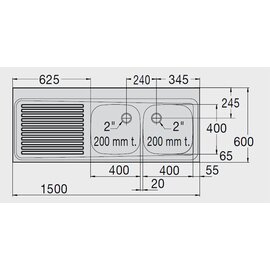 Spülabdeckung ZS 24x7 LI mit Abtropffläche rechts gerillt 2 Becken | 600 x 500 x 250 mm L 2400 mm B 700 mm Produktbild 1 S