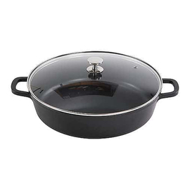 Pfanne mit Deckel rund 5,5 ltr Aluminiumguss schwarz | antihaftbeschichtet | Edelstahl-Knopfgriff Produktbild