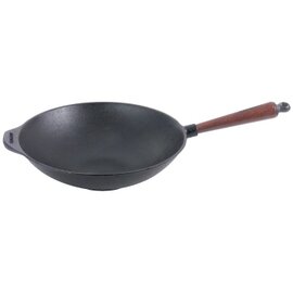 Wok Gusseisen  Ø 290 mm  H 85 mm | Buchenholzgriff | Boden flach Produktbild