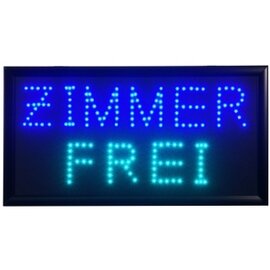 LED Schild "ZIMMER FREI", mit schwarzem Kunststoffrahmen, ruhende helle Schrift, nicht für Außeneinsatz geeignet, Maße: L x B: 48 x 25 cm, Leistung: 230 V Produktbild