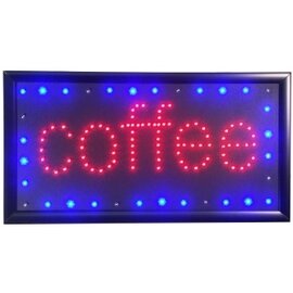 LED Schild "coffee", mit schwarzem Kunststoffrahmen, ruhende Schrift, während blaue LEDS schnell umlaufen, nicht für Außeneinsatz geeignet, Maße: L x B: 48 x 25 cm, Leistung: 230 V Produktbild