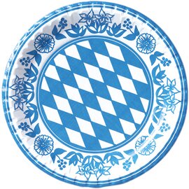 Premium Teller Papier blau weiß | Bayernraute  Ø 220 mm | 5 x 50 Stück | Einweg Produktbild