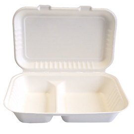 Bio-Lunchbox DOUBLE Zuckerrohr weiß mit Deckel 100% kompostierbar  L 245 mm  B 160 mm  H 85 mm 2 Fächer Produktbild 0 L