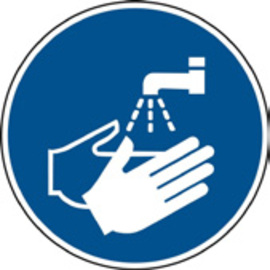 Gebotsschild selbstklebend • Hände waschen rund Ø 100 mm | 10 Stück Produktbild
