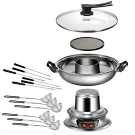 Asia-Fondue Glas Edelstahl | 230 Volt | 6 Fonduekörbchen | 6 Gabeln Produktbild 1 S