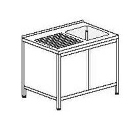 Gewerbe-Spültisch mit Abtropffläche links 1 Becken | 600 x 500 x 320 mm mit Grundboden mit Flügeltüren L 1600 mm B 700 mm Produktbild