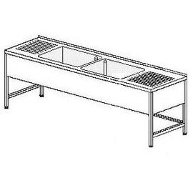 Gewerbe-Spültisch Abtropffläche links und rechts | 2 Becken 400 x 500 x 300 mm | 2000 mm x 700 mm Produktbild