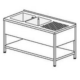 Gewerbe-Spültisch mit Abtropffläche rechts 2 Becken | 400 x 400 x 250 mm mit Grundboden L 1500 mm B 600 mm Produktbild