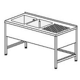 Gewerbe-Spültisch mit Abtropffläche rechts 2 Becken | 400 x 500 x 250 mm L 1600 mm B 700 mm Produktbild