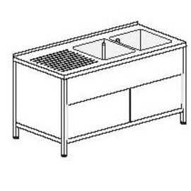 Gewerbe-Spültisch mit Abtropffläche links 2 Becken | 600 x 500 x 320 mm mit Grundboden mit Schiebetüren L 2400 mm B 700 mm Produktbild