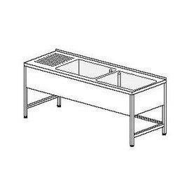 Spültisch mit Abtropffläche links 2 Becken | 800 x 500 x 350 mm L 2500 mm B 700 mm Produktbild