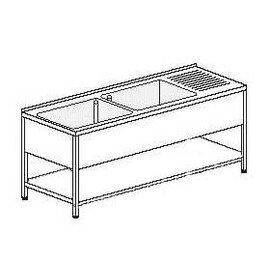 Spültisch mit Abtropffläche rechts 2 Becken | 700 x 500 x 350 mm mit Grundboden L 2200 mm B 700 mm Produktbild