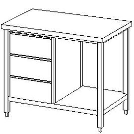 Arbeitstisch Aufkantung 40 mm hinten 3-er Schubladenblock Grundboden 1000 mm 600 mm Höhe 850 mm Produktbild