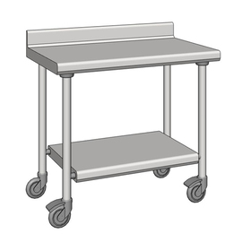 Arbeitstisch Edelstahl fahrbar mit Grundboden Aufkantung 100 mm hinten 600 mm x 1000 mm H 900 mm Produktbild