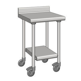 Arbeitstisch Edelstahl fahrbar mit Grundboden Aufkantung 100 mm hinten 600 mm x 600 mm H 900 mm Produktbild