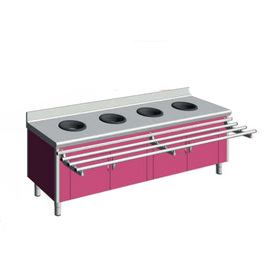 Vorsortiertisch Kinder Edelstahl rot  L 2260 mm  B 600 mm  H 720 mm | 4 Abfallschächte Produktbild