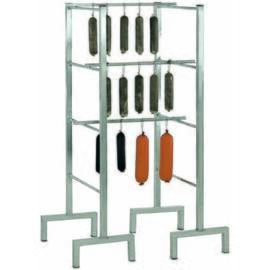 CNS- Fleisch-Abhängeständer, T 750 x H 1900 mm, Auflagenabstand 850 mm, Werkstoff-Nr. 1.4301, Oberfläche gestrahlt, stabile hygienische Ausführung, mit 4 Auflagen für Rauchstöcke Produktbild