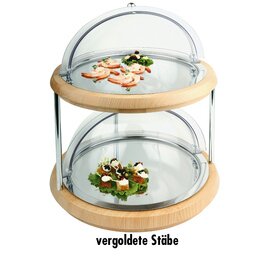 Büfett-Vitrine, "DOPPELDECKER",13-tlg., Edelstahl/Buche, inkl. Hauben mit vergoldeten Griffen u. Kühlakkus, ca. Ø 44 cm, H 38 cm Produktbild