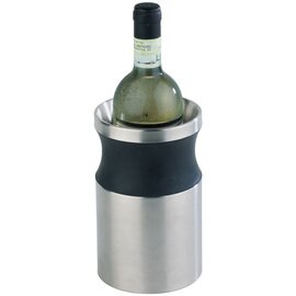 Flaschenkühler, doppelwandig, ergonomische Rundung, rutschfeste Oberfläche, Edelstahl, matt gebürstet, Silikon schwarz, für 0,7 - 1,5 Liter Flaschen, Design patentiert, Ø außen 11,5, innen 8,5 cm H 19 cm Produktbild