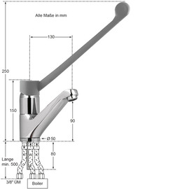 Waschtischbatterie | Standarmatur xena | für drucklose Speicher | langer Hebel Ausladung 130 mm Produktbild 1 S